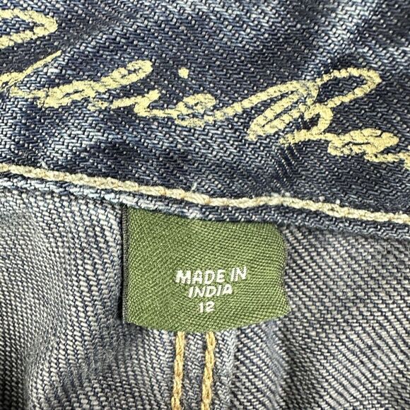 Eddie Bauer Jeans Womens 12 Modern Straight Aztec Embroidered Distressed Denim - Picture 14 of 16